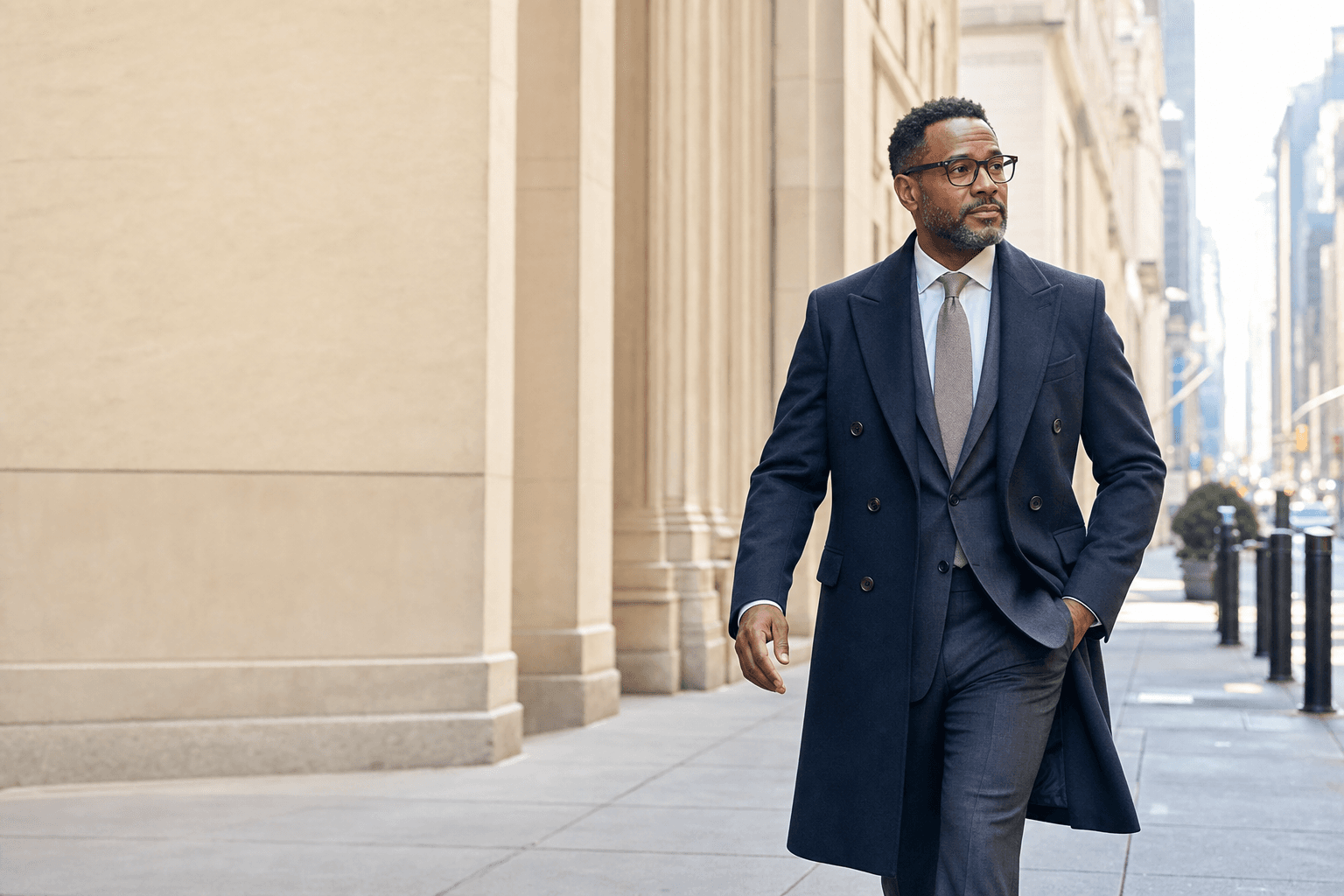 Executive walking through a Manhattan financial district street.