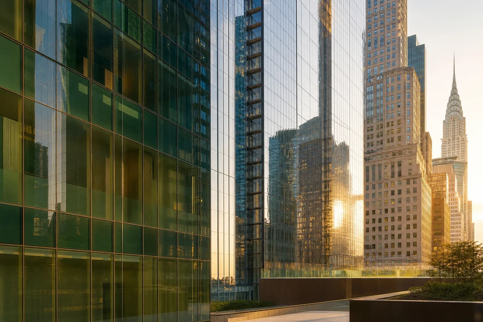 Warm glass office architecture in Manhattan.